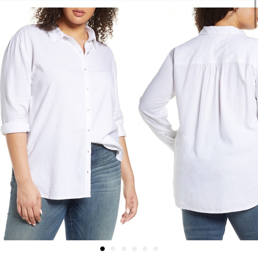 Carlson linen blend button up white shirt